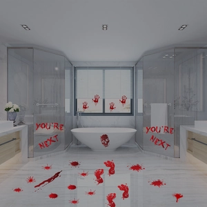 Bloody handprints and footprints stickers with You Are Next text for Halloween decor
