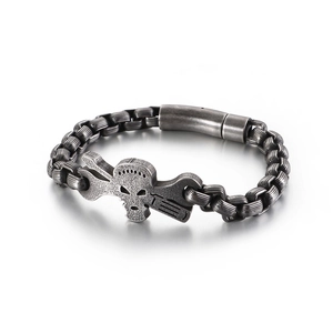 Retro Punk Skull And Wrench Stainless Steel Bracelet Industrial Biker Jewelry For Men Vintage Gothic Style