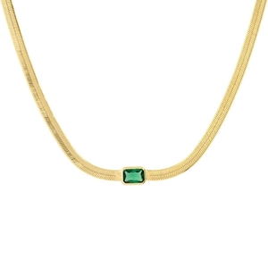18k gold plated stainless steel snake chain necklace with green emerald gemstone