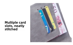 Close-up of the grey RFID passport holder showing neat stitching and multi-card slots