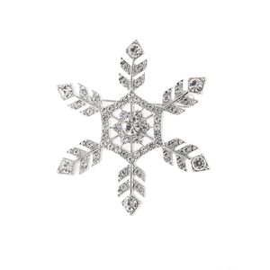 Elegant silver snowflake brooch with sparkling crystal rhinestones for women