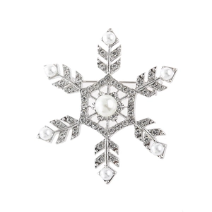 Snowflake Brooch And Jewelry Accessories For Women Alloy Sparkling Rhinestone Faux Artificial Pearl Winter Fashion Accessory