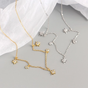 Elegant S925 sterling silver star and zircon pendant necklaces in gold and silver