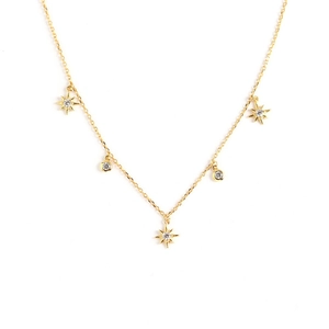 Elegant S925 sterling silver gold necklace featuring geometric star and diamond pendant
