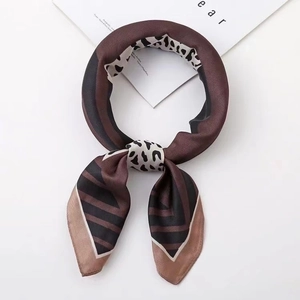 Elegant 70cm square leopard print and geometric stripe silk-like fashion neck scarf
