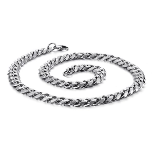 Polished silver stainless steel Cuban link chain necklace with lobster clasp for men