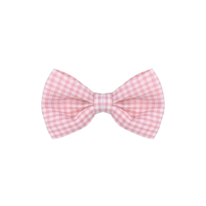 Pink and white checkered bow headband for kids on a clean white background