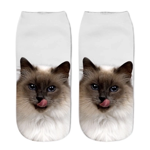 Unisex 3D printed cat pattern low cut socks featuring a cute ragdoll cat with blue eyes