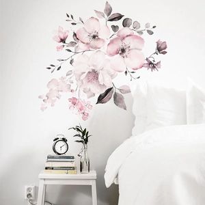 Romantic watercolor pink floral wall stickers for bedroom home wall decoration