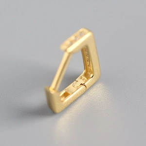 Minimalist S925 sterling silver triangle hoop earrings with gold finish and crystal accents