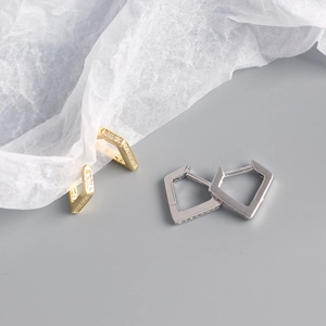 Elegant S925 sterling silver triangle hoop earrings in gold and silver with zircon accents