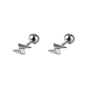 Minimalist 316 stainless steel silver lightning stud earrings with screw back design