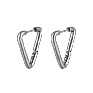 Minimalist silver triangular stainless steel earrings with geometric industrial design