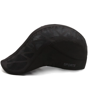 Lightweight black mesh sports cap with breathable design and side sports printing