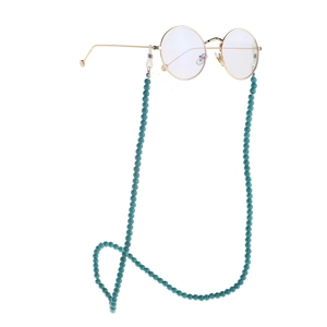 Chaîne de lunettes faite main en perles de turquoise 6mm avec texture naturelle et métal