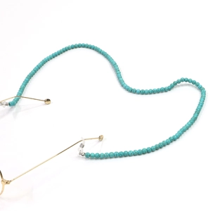 Chaîne à lunettes faite main en perles de turquoise 6mm avec maillons dorés élégants