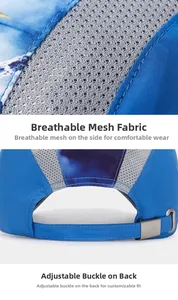 Détail du tissu en maille respirante bleue et boucle métallique réglable sur casquette enfant