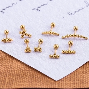 Set of minimalist golden stainless steel ball cross cartilage earrings in various designs
