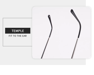 Détail des branches métalliques ergonomiques et embouts noirs pour le confort des lunettes