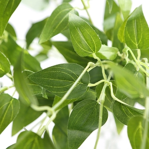 Macro detail of artificial green clematis leaves with realistic silk texture and veins