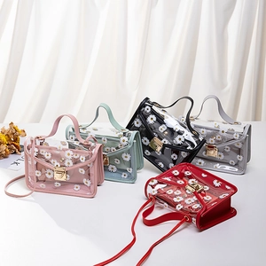 Daisy Print Transparent PVC Shoulder Bag And PU Inner Pouch Crossbody Handbag Small Square Purse For Women