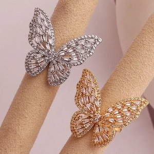 Luxury Butterfly Ring Micro Set Zircon Hollow Adjustable Opening Copper Jewelry For Women