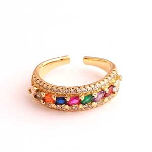 Gold plated open geometric ring with colorful marquise zircons and white crystals