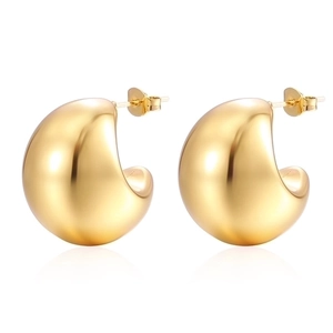Polished hollow gold teardrop hoop earrings for women in premium stainless steel