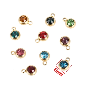 6mm colorful birthstone charms with gold stainless steel settings for jewelry making