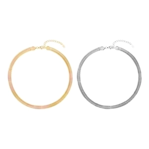 Flat gold and silver titanium steel snake bone chain necklaces with lobster clasp