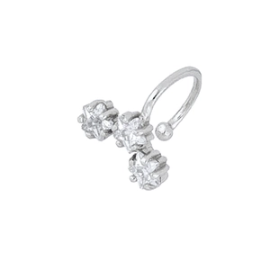 Elegant silver star ear cuff featuring three sparkling zirconias in a curved 45-degree view