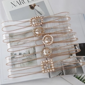 Women Transparent PVC Belt With Artificial Pearl Rhinestone Square Round Heart Buckle Clear Waist Strap For Dresses Jeans