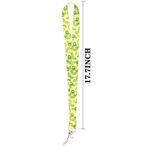 Detailed view of 17.7-inch light green kiwi fruit pattern lanyard with metal hook