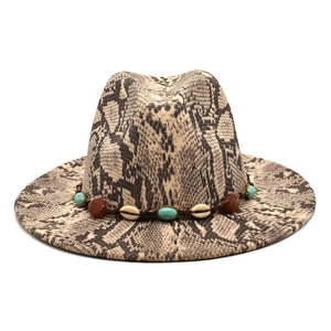 Snake skin pattern fedora hat with turquoise and shell beaded bohemian style band