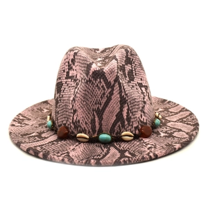 Pink and black snakeskin pattern fedora hat with turquoise and shell band accents