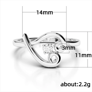 Anello a cuore cavo in argento lucido con zircone da 3mm e misure del prodotto