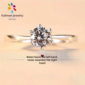 Classic six-prong solitaire silver ring with brilliant round cut sparkling center stone