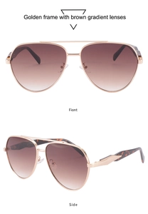 Vues avant et latérale de lunettes aviateur dorées avec verres dégradés bruns et cadre métal