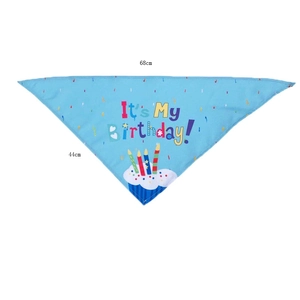 Blue dog birthday bandana with It's My Birthday print and 68cm x 44cm dimensions