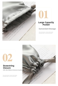 Detailed macro view of gray satin drawstring pouch with silk texture and glossy finish