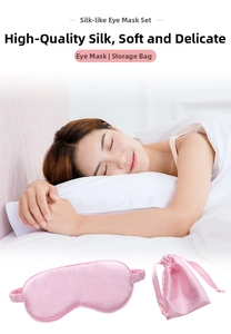 Pink faux silk sleep mask set with matching drawstring bag for comfortable eye protection