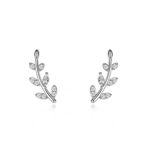Elegant S925 sterling silver branch stud earrings with sparkling cubic zirconia accents