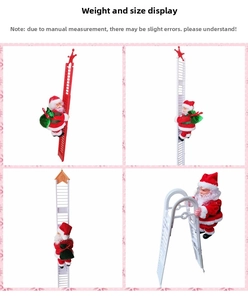 Detail of climbing Santa Claus electric toy with red ladder and green gift bag decoration