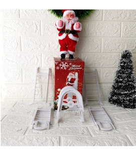 Detailed set of red climbing Santa Claus toy with white ladder parts and gift box