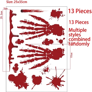 Detailed sheet of 13 bloody handprints and splatters Halloween decals measuring 25x35cm