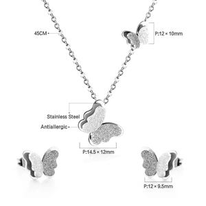 Détails de l'ensemble bijoux papillon en acier inoxydable avec collier et boucles d'oreilles