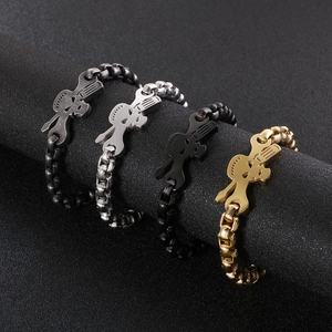 Punk style stainless steel guitar charm chain bracelets in gold, silver, and black colors