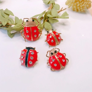 Creative insect brooches with red ladybugs and sparkling crystals on gold metal plating