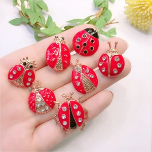 Vintage Alloy Ladybug Brooch Pins Rhinestone Enamel Insect Shape Beetle Brooch For Women Men Shirt Decoration Jewelry Gift