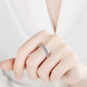 Sparkling S925 sterling silver moissanite eternity band ring for women on finger